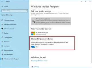 Stop getting preview builds on Windows 10