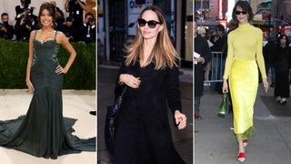 a collage of Madison Beer, Angelina Jolie, and Rebecca Hall all wearing One Of