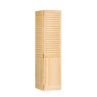 A tall light wooden corner panel with slats