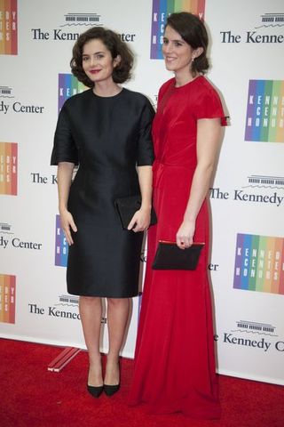 Rose Kennedy Schlossberg, left, and Tatiana Schlossberg pose for photos on the red carpet at the State Department Dinner for the Kennedy Center Honors on Saturday, Dec. 6, 2014 at the State Department in Washington.