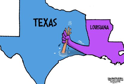 Editorial cartoon U.S. Harvey Texas Louisiana unity