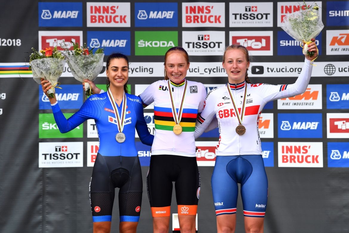 Rozemarijn Ammerlaan (Netherlands) on the podium with Camilla Alessio (Italy) and Elynor Backstedt (Great Britain).