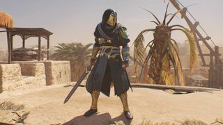 Basim wearing the secret weapons and armor in Assassin's Creed Mirage