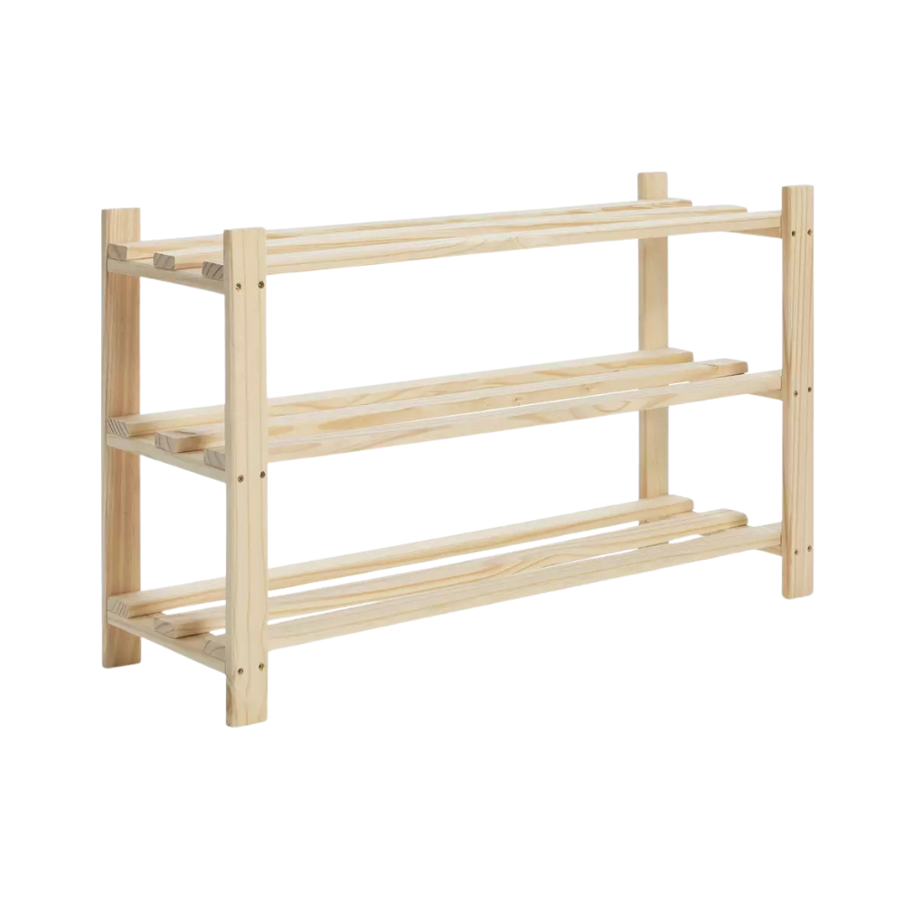 Wooden shoe storage with three tiers