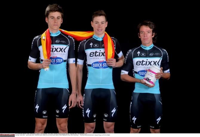 Rigoberto Uran with Spanish pair Carlos Verona and David De La Cruz.