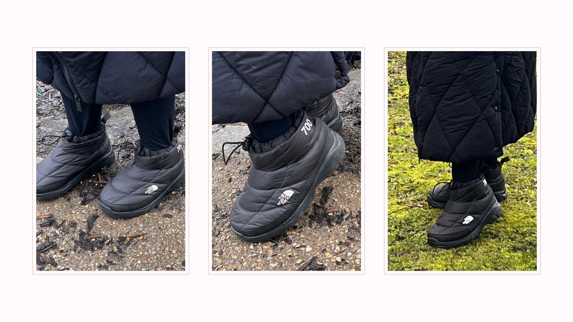 The North Face boots worn in the mud