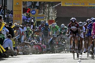 A massive crash in Santa Rosa with two laps to go put Levi Leipheimer out of contact