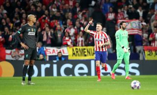 Atletico Madrid’s Saul Niguez celebrates scoring