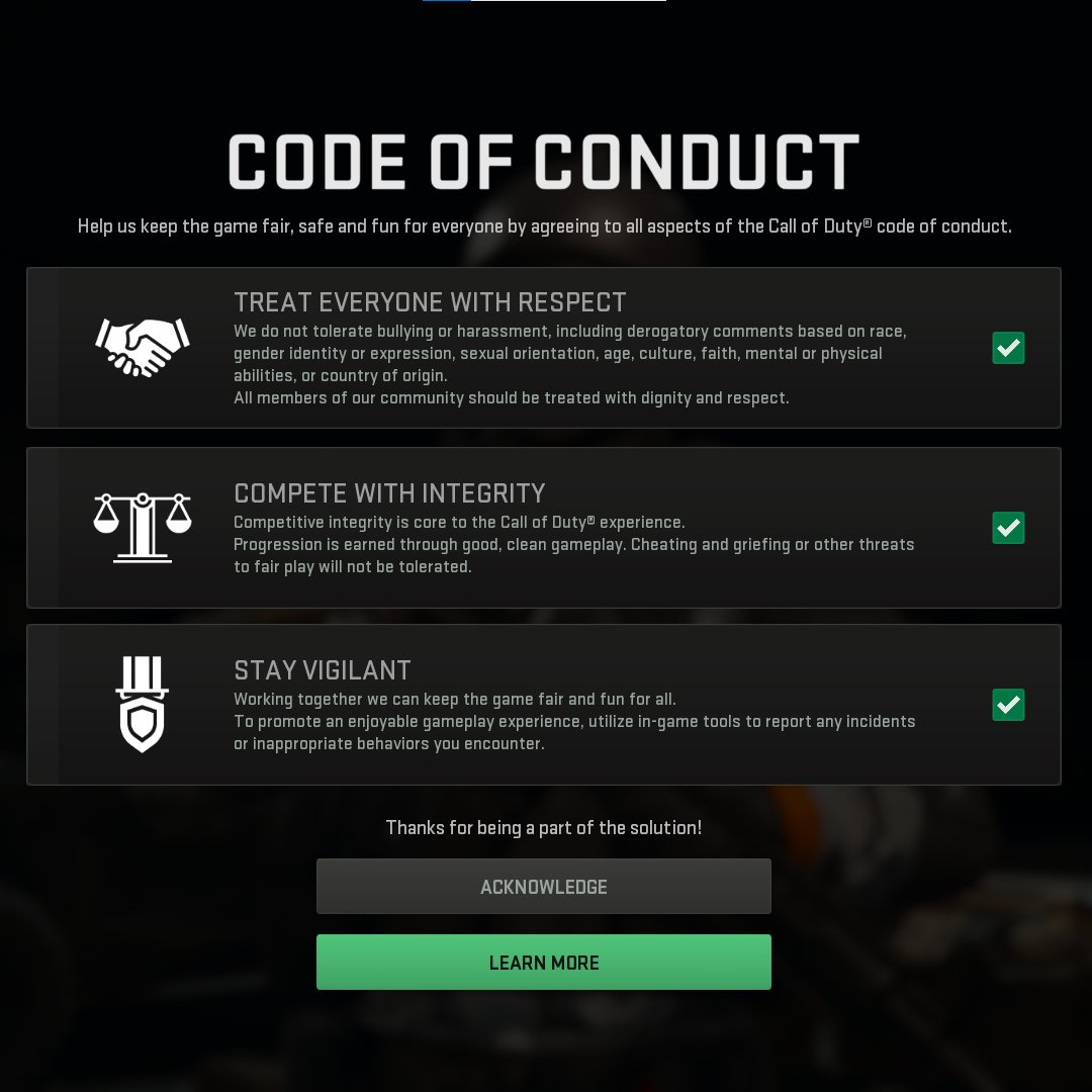 Call of Duty: MW2's Code of Conduct.
