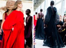 Models wear red and black dresses at Valentino S/S 2019