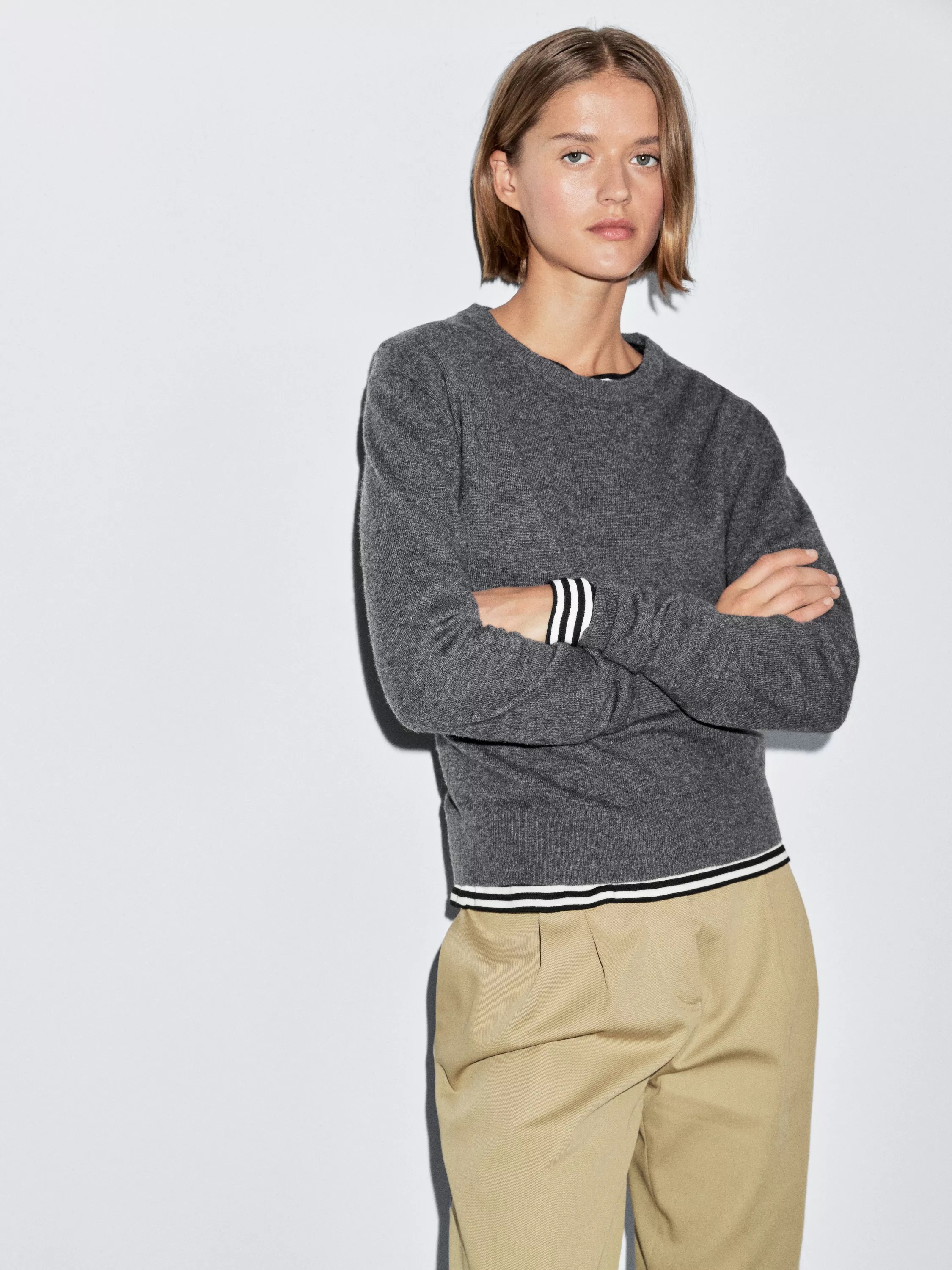 Massimo Dutti, Wool Blend Crew Neck Knit Sweater