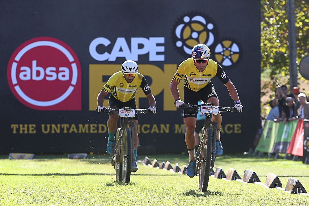 Overall Race Leaders Henrique Avancini &amp; Manuel Fumic of Cannondale Factory Racing during stage 4 of the 2019 Absa Cape Epic