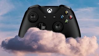 Xbox Cloud Gaming represented by an Xbox controller resting in a soft, fluffy cloud.