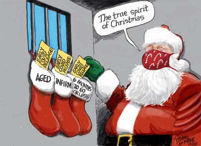 Editorial Cartoon U.S. Santa Claus Christmas COVID prison