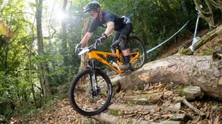 Rich Owen riding the Merida One-Forty over a drop 