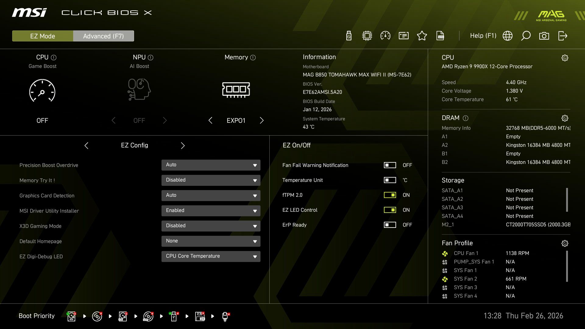 MSI MAG B850 Tomahawk Max Wifi II - BIOS