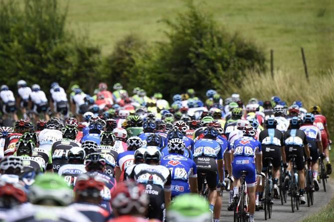 The pack rides during the 163.5km fourth stage of the Tour de France between Le Touquet-Paris-Plage and Lille
