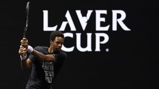 Gael Monfils hits a backhand return ahead of the 2023 Laver Cup live stream