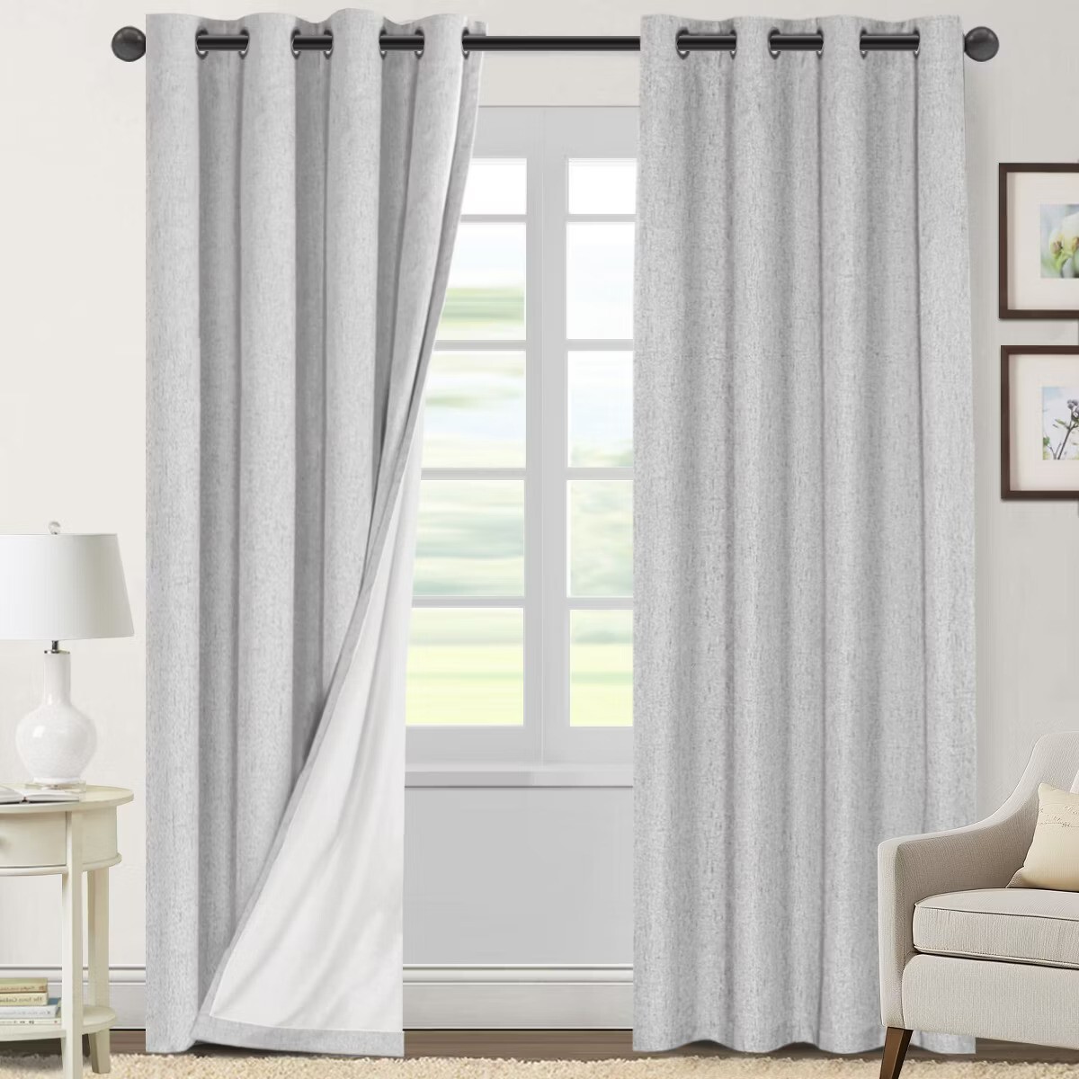 Target Linen Blackout Thermal Insulated White Liner Grommet Top Curtains Glacier Gray