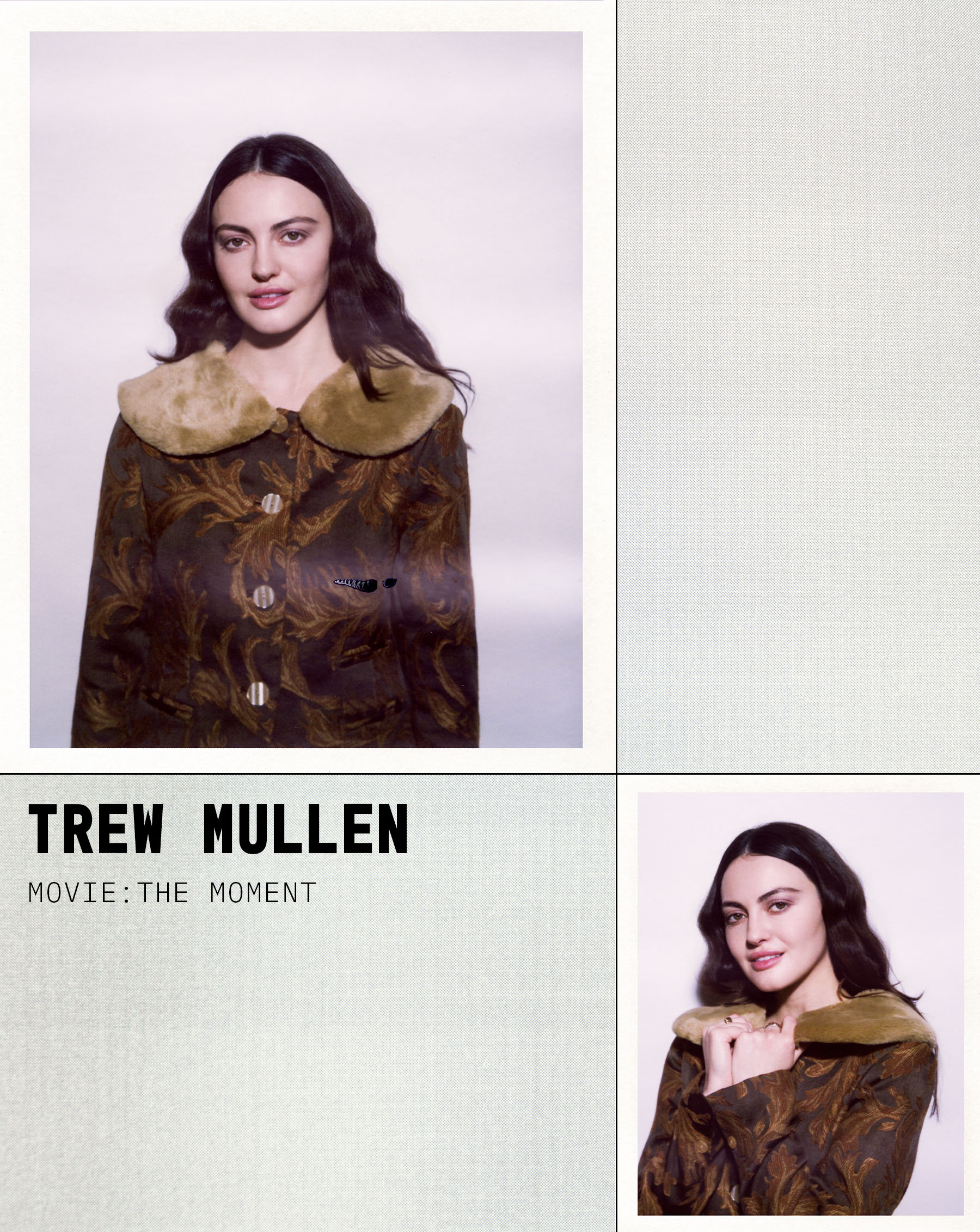 Polaroid portraits of The Moment actress Trew Mullen from theBest Knockoff Luxury Clothing
 and Free People Sundance Studio. She is wearing a vintage button-front jacket with faux fur collar.