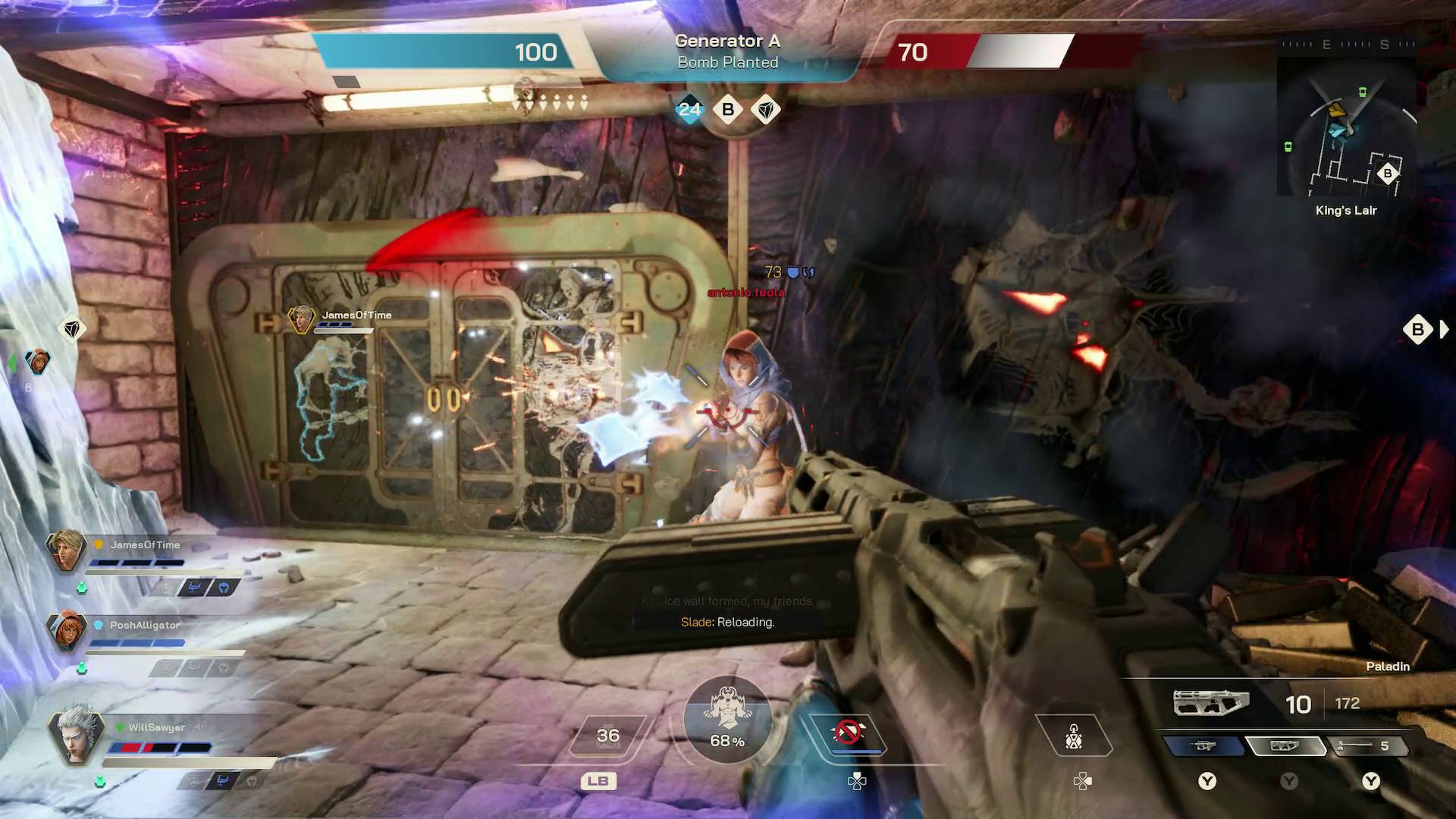 Highguard player shooting enemy player in base