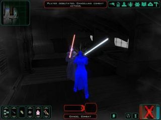 An early screenshot of the Sith Lords Restoration Project, which features a battle between Visas and the player on the Ebon Hawk and reveals more about Visas' character.