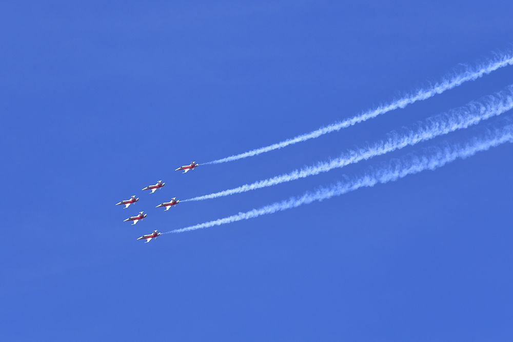 A military flyover at the Tour de Suisse