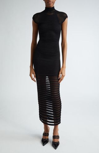 Stripe Sheer Mock Neck Dress