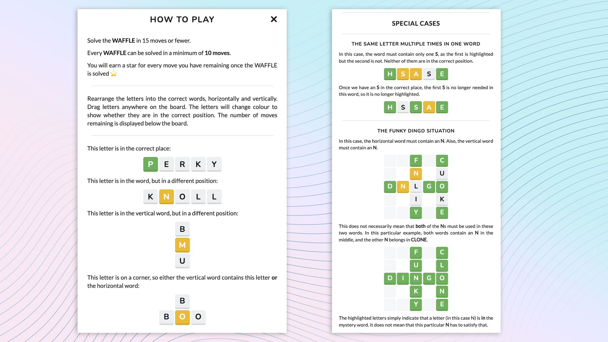 A screenshot of Waffle, Stackdown and One Word Search