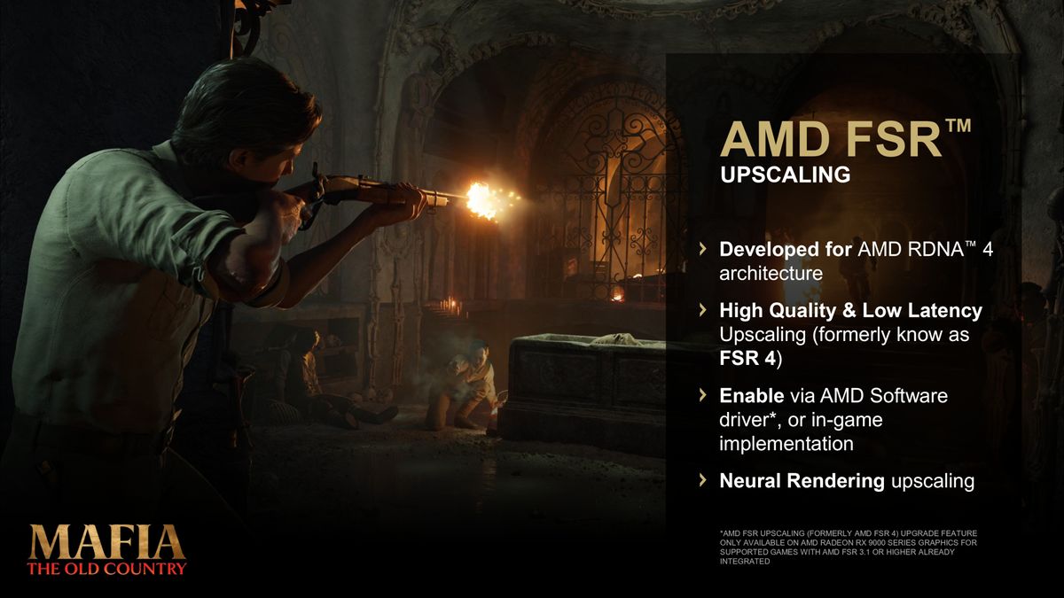 A presentation slide from AMD's FSR Redstone Press Deck, as issued December 2025