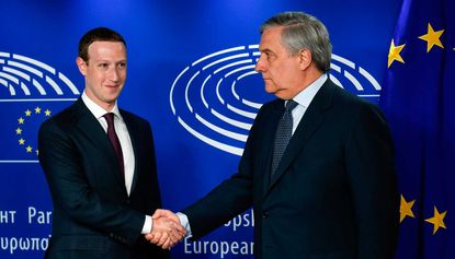 Mark Zuckerberg welcomed to European Parliament by president Antonio Tajani