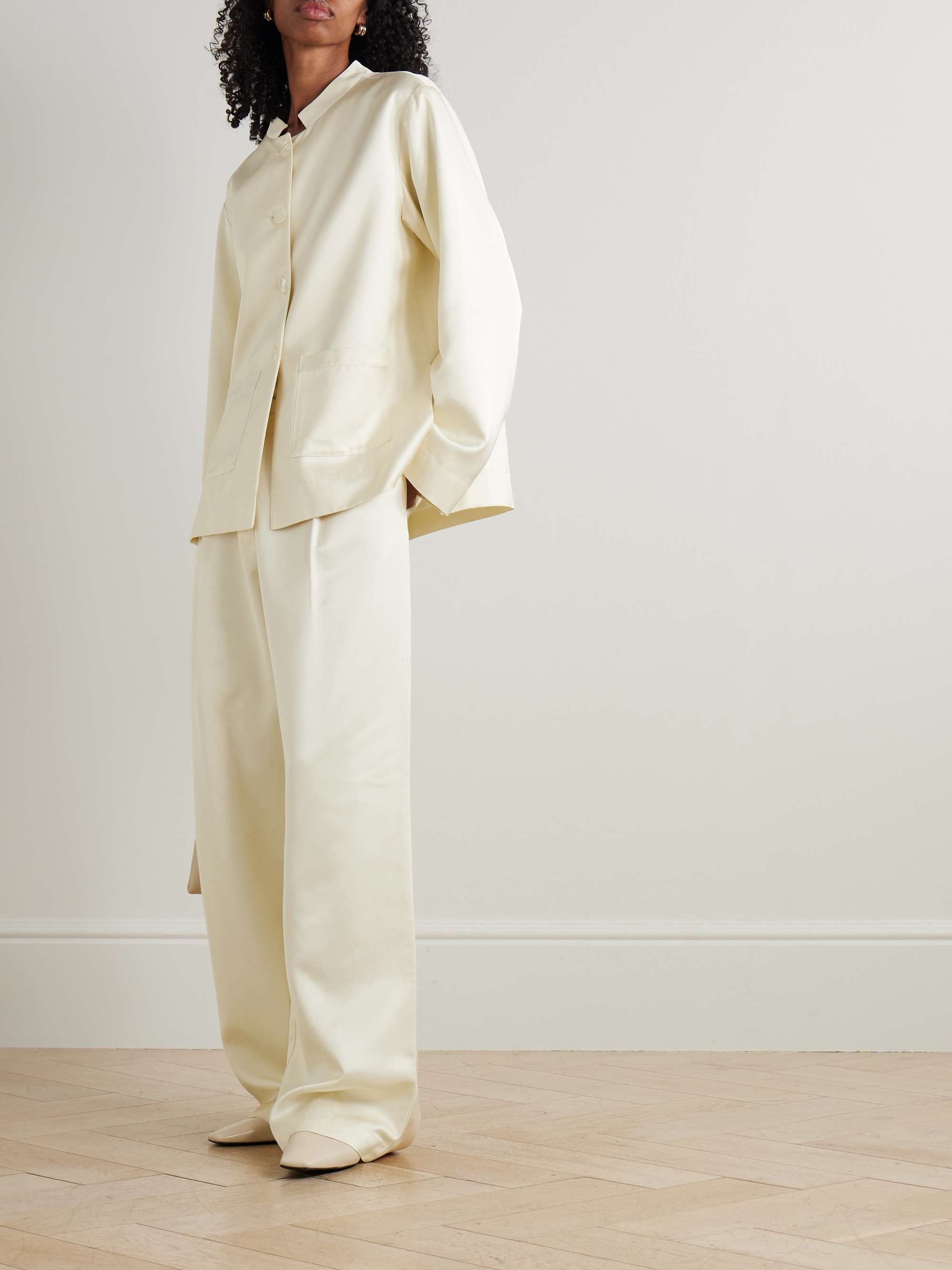Pleated Satin Wide-Leg Pants