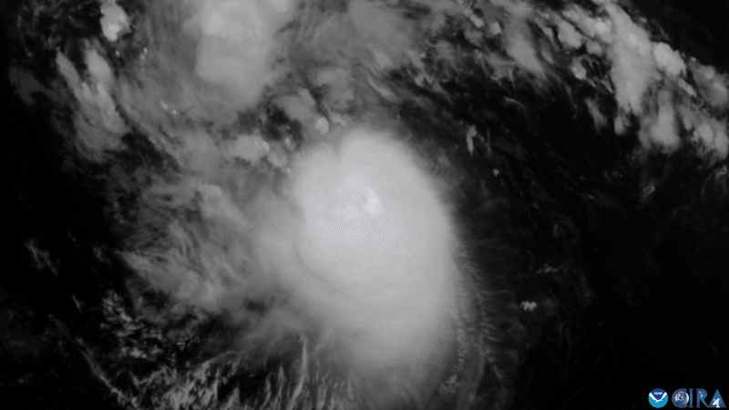 A GIF of Erin strengthening into a hurricane, taken by the GOES-19 satellite.