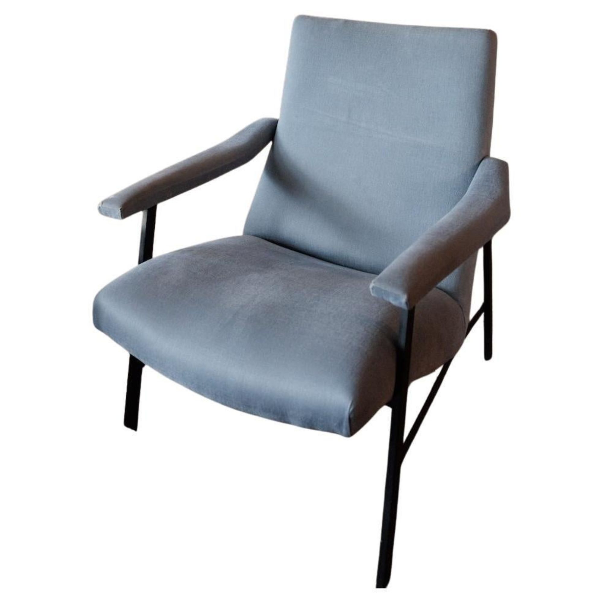 Blue Upholstered Armchair w/ Metal Frame