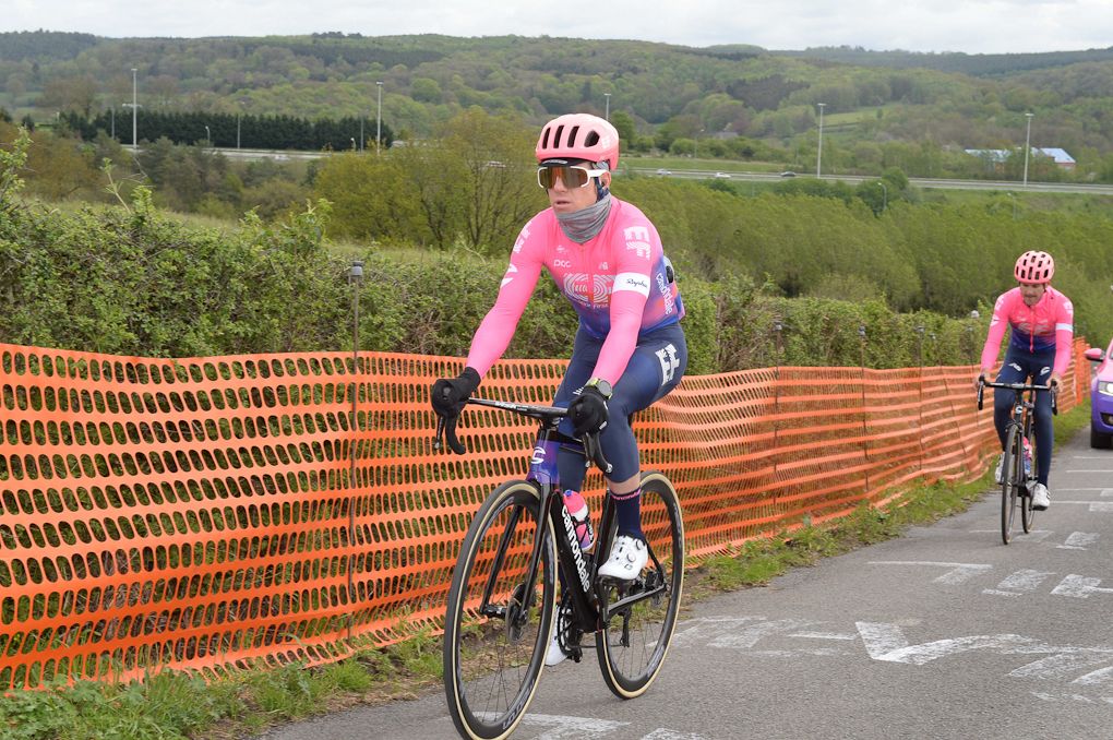Simon Clarke is bundled up against the cold during the Liege recon ride