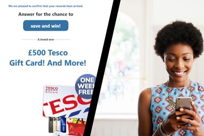 A woman looking at the Tesco scam email on her phone 