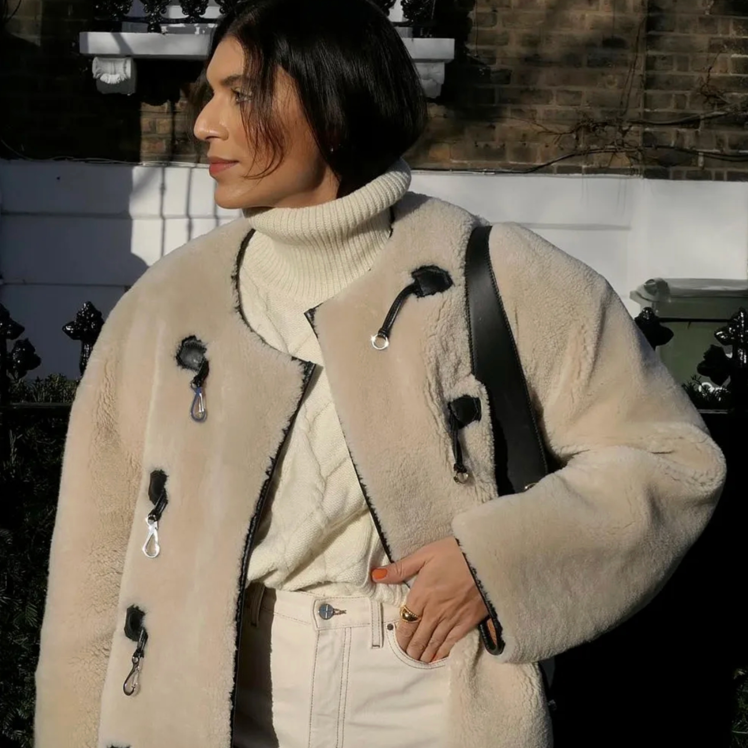 @theindiaedit wears toteme shearling jacket