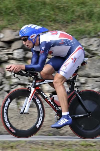 The tall, lean figure of Tom Zirbel rides to fourth place.