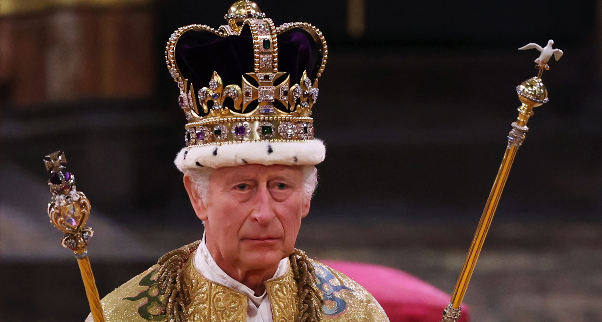 King Charles wearing a crown at his coronation