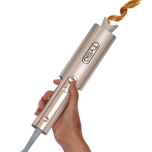 Upgraded Automatic Rotating Curling Iron - Tymo Curlpro Plus Long Barrel Curling Wand for Long Hair, Ceramic Hair Curler for Women, Anti-Scald, Tangle-Free, 600m Ionic, Dual Voltage, Gold, 1 Inch