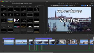 Apple iMovie timeline showing the addition of text effects to footage