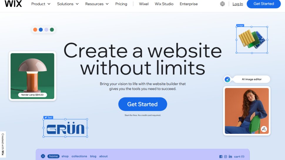 Website screenshot of Wix (August, 2025)
