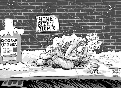 Editorial cartoon U.S. snow weather homeless
