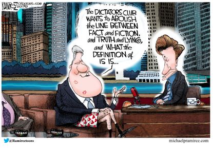 Political cartoon U.S. Bill Clinton Conan sexual assault politics hypocrisy Trump fake news