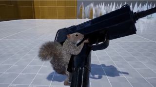 Squirrel holding large gun in Unreal Engine 5