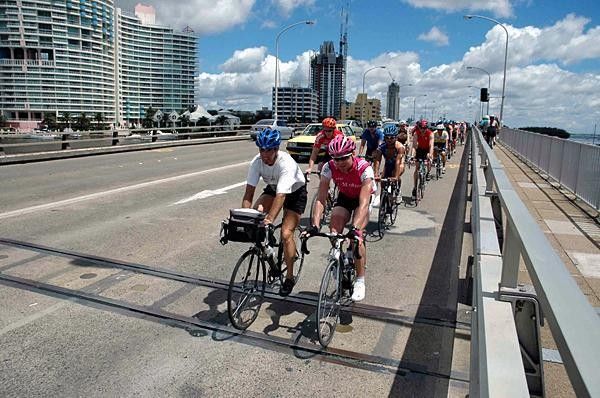 Cadel Evans at the front of the bunch.