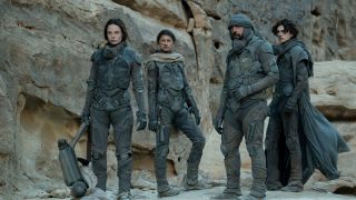 Javier Bardem, Rebecca Ferguson, Timothee Chalamet and Zendaya in Dune