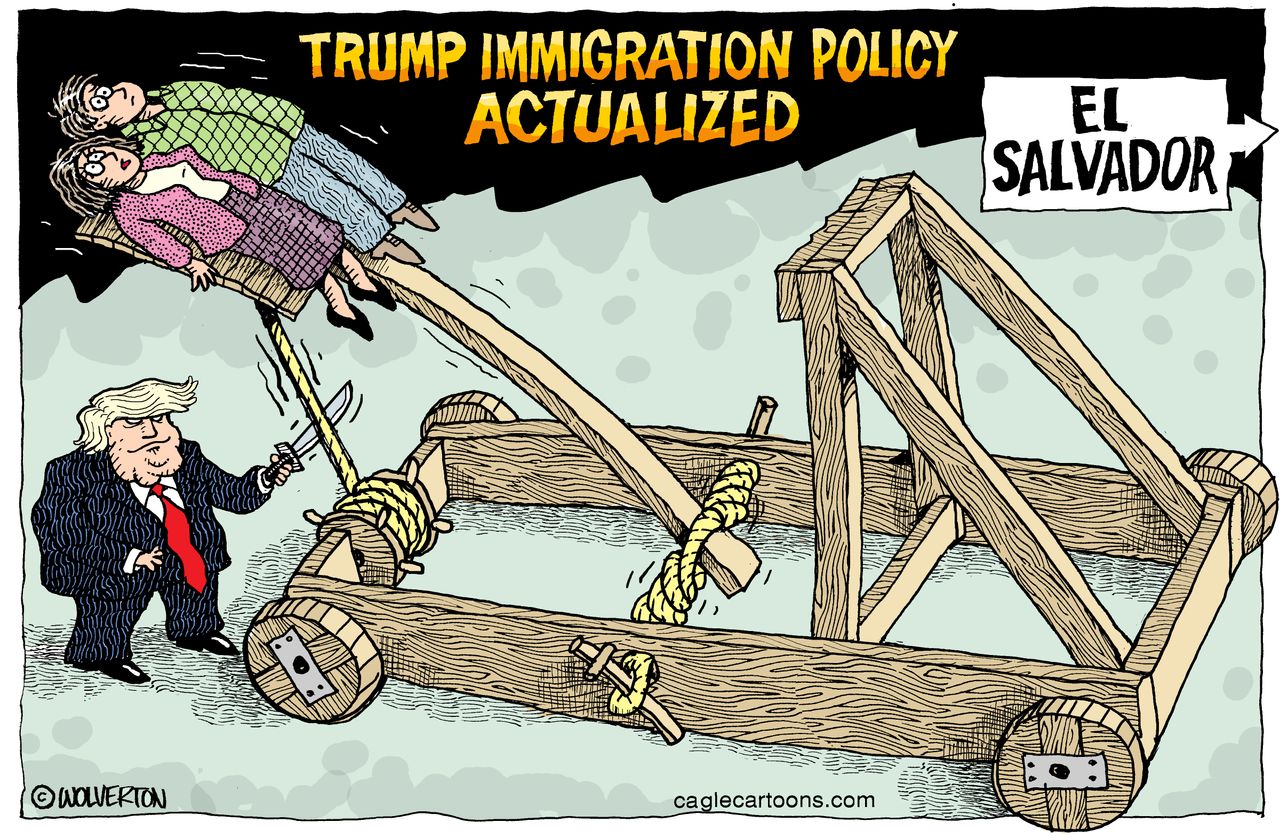 Political cartoon U.S. Trump immigration El Salvador