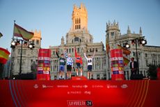 The four classification winners on the final podium of the Vuelta a España in Madrid