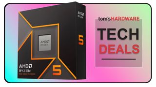 AMD Ryzen 9600X box, with Tom's Hardware logo on gradient background
